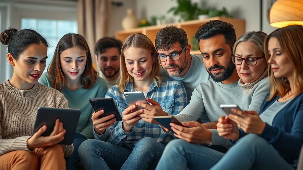 Diverse consumers researching local businesses online, reflecting various devices and digital channels for strong business online presence