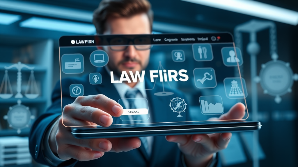 law firm web experience: tablet displaying sleek mobile-responsive website interface for lawyers