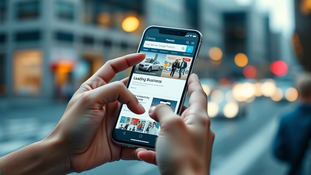 mobile device displaying fast business website, mobile optimization for search engine rankings