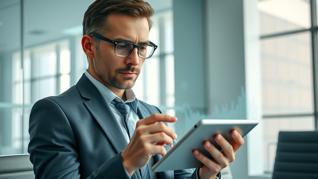 business executive reviewing acquisition cost digital data