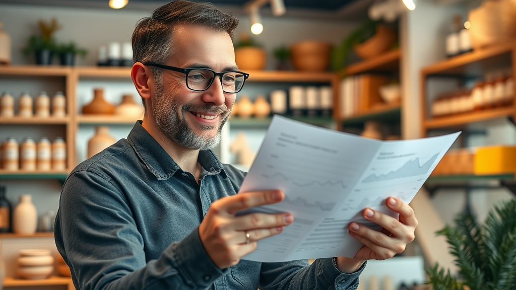 Small Business Owner Reviewing Improved Sales thanks to Target Audience Identification
