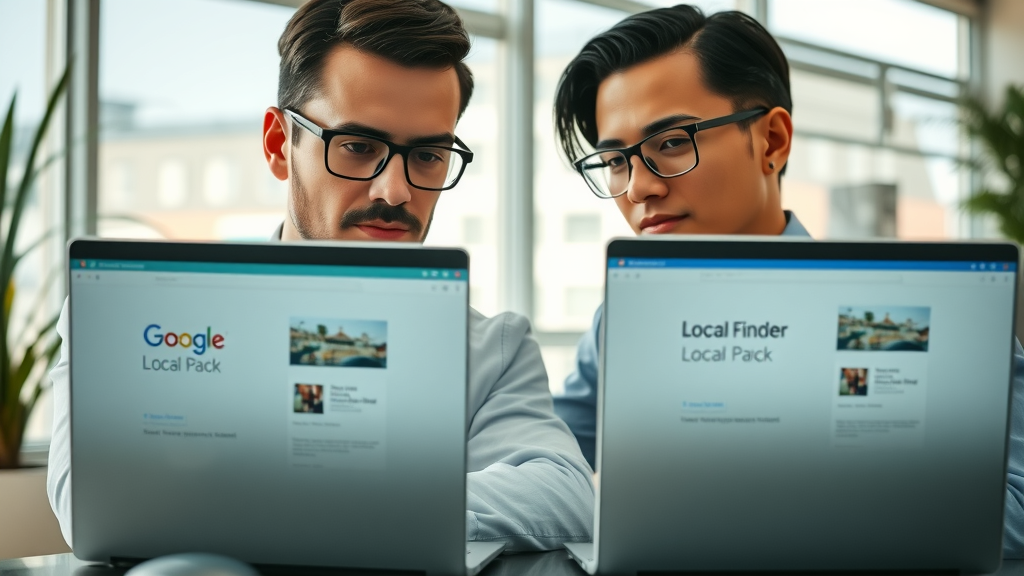 side-by-side comparison of Google Local Pack and Local Finder for understanding local search ranking factors