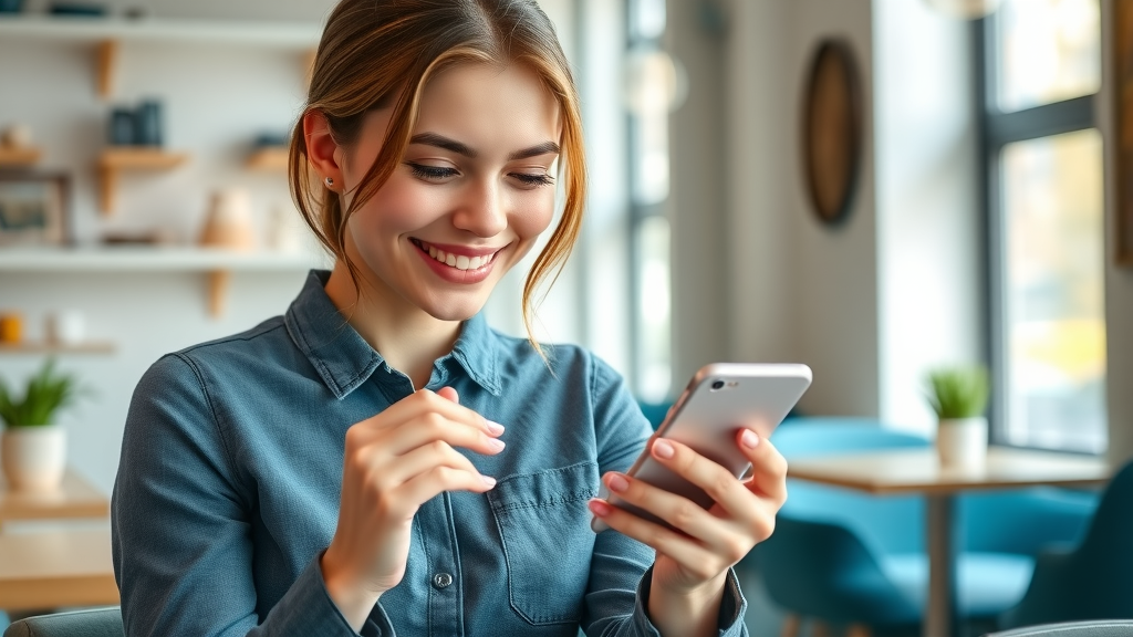 Young woman testing mobile-optimized business website for best user experience and improved online visibility