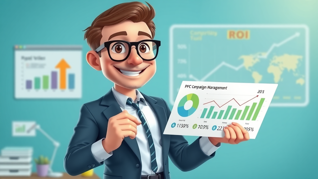 Results-oriented PPC specialist presenting a summary of campaign management improvements and ROI metrics