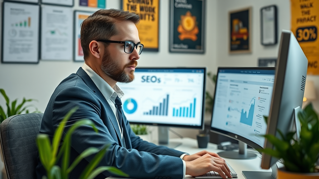SEO specialist analyzing law firm website SEO performance, focusing on ranking factors and search engine optimization