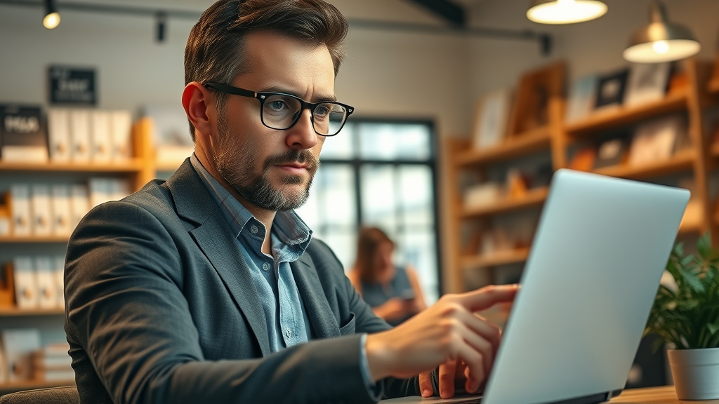 local business marketing business owner reviewing digital marketing data on laptop