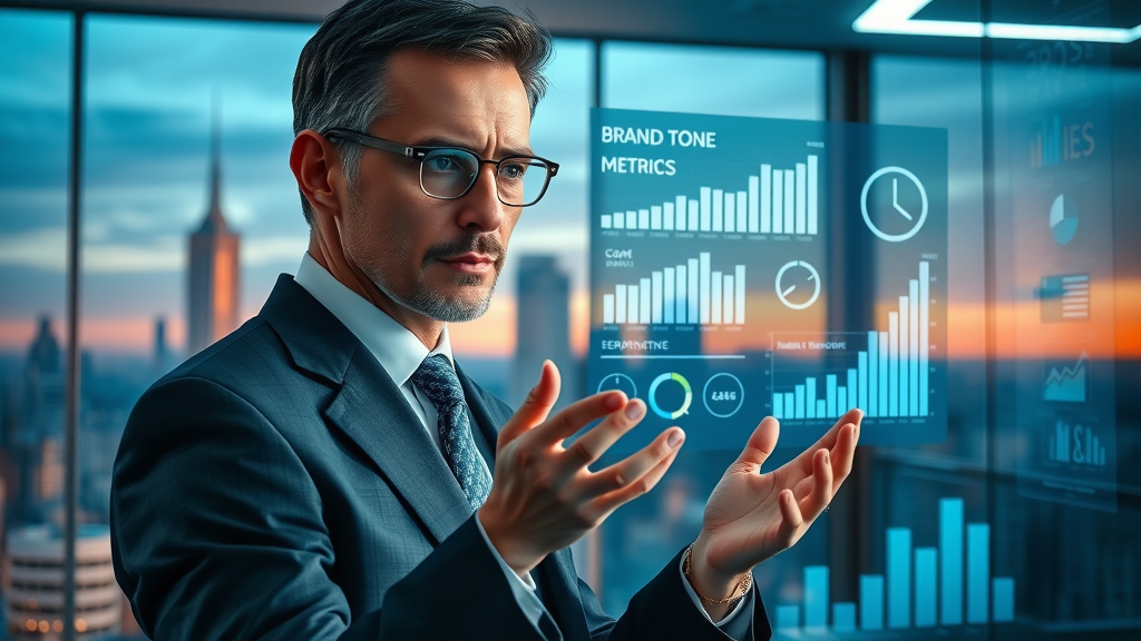 measuring brand tone and style with digital metrics in futuristic office