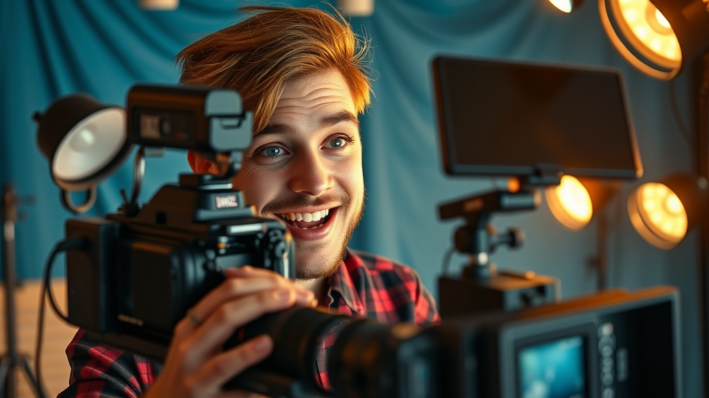 Content creator recording video blog in studio, content marketing for service providers