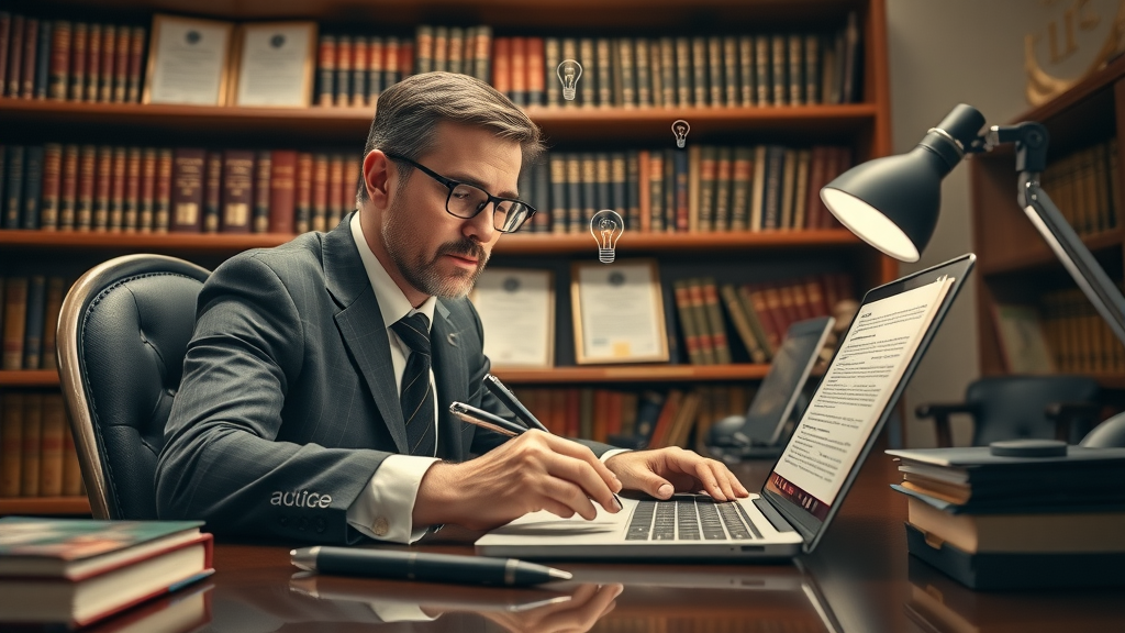 Attorney writing targeted content for law firm website optimization in practice areas