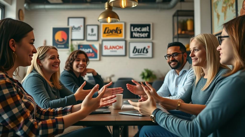 local small business team collaborating on social media marketing strategies
