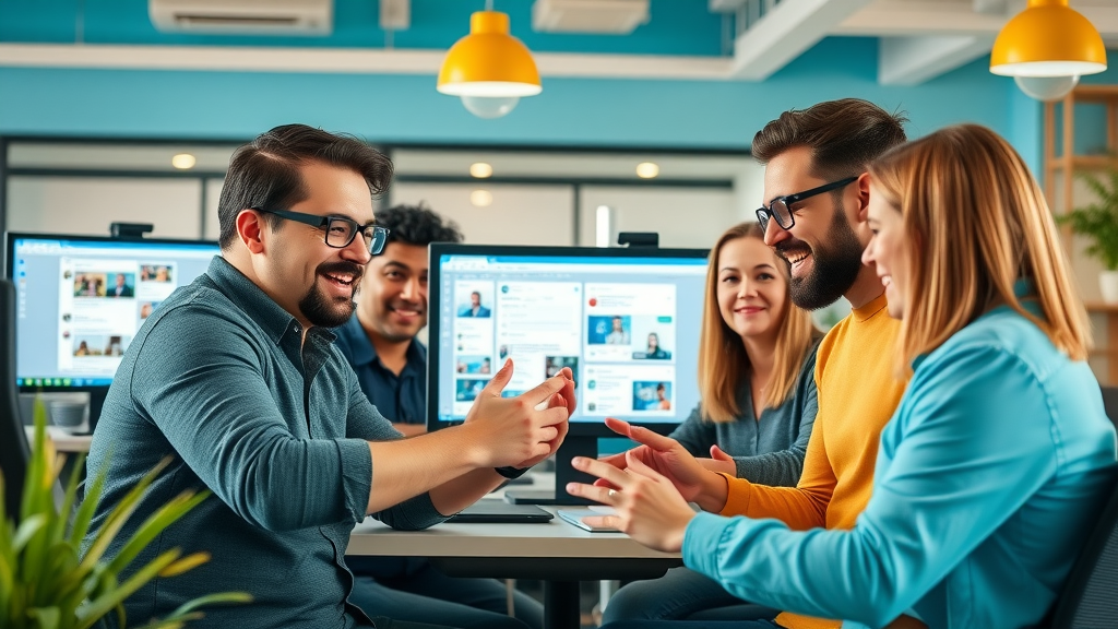 local business team brainstorming social media content for local SEO map pack promotion