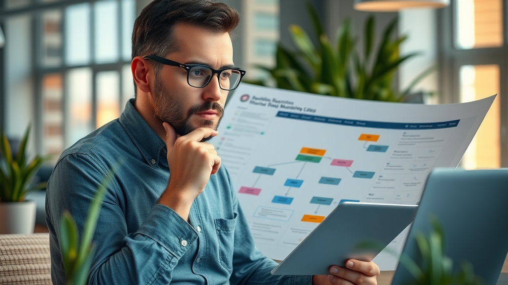 professional marketer building a digital marketing plan with mind maps and digital devices