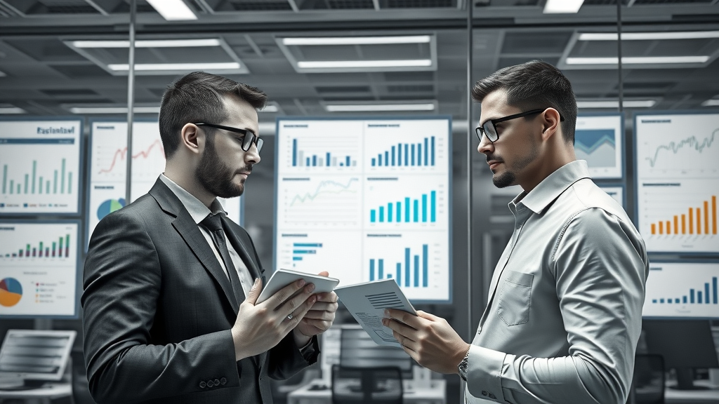 competitors analyzing brand positioning matrix on digital screens