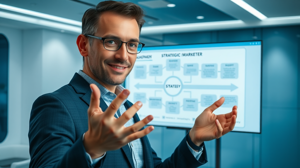 Marketer drawing digital customer engagement roadmap, virtual whiteboard with strategy for engagement strategy