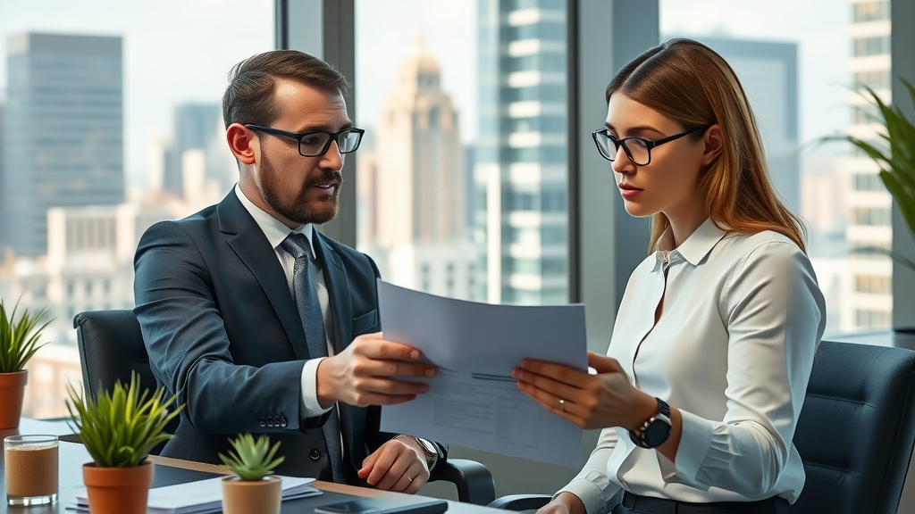 consultant advising business owner reputation management services office