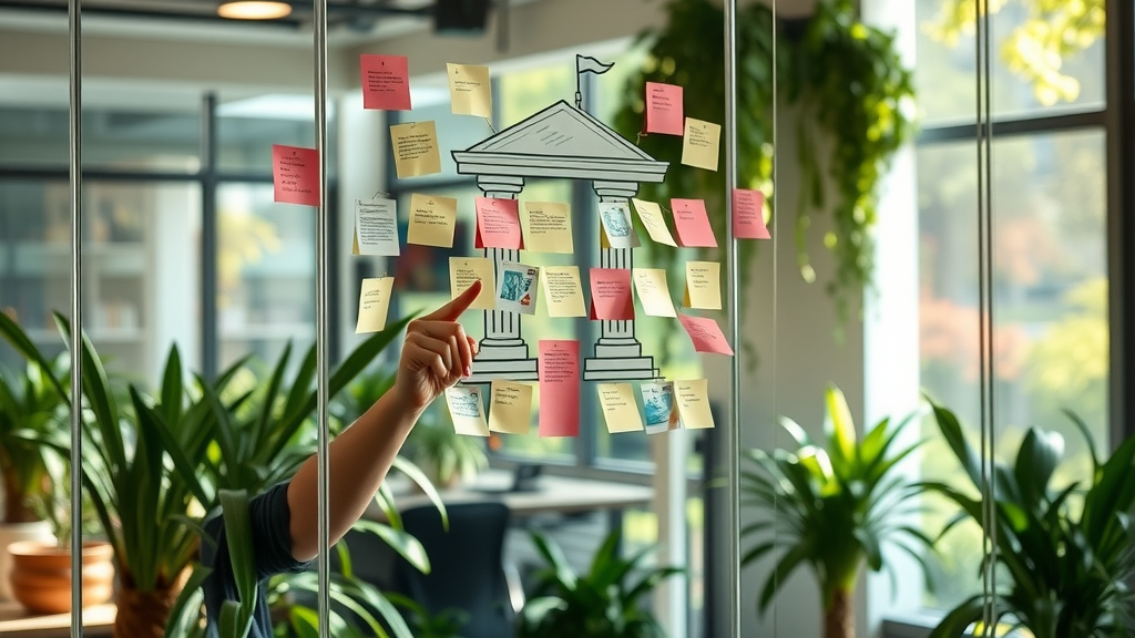 Content strategist designing SEO pillar page structure for client growth in creative office