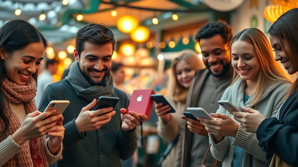 happy customers leaving positive reviews for local business local seo strategies outdoor market scene