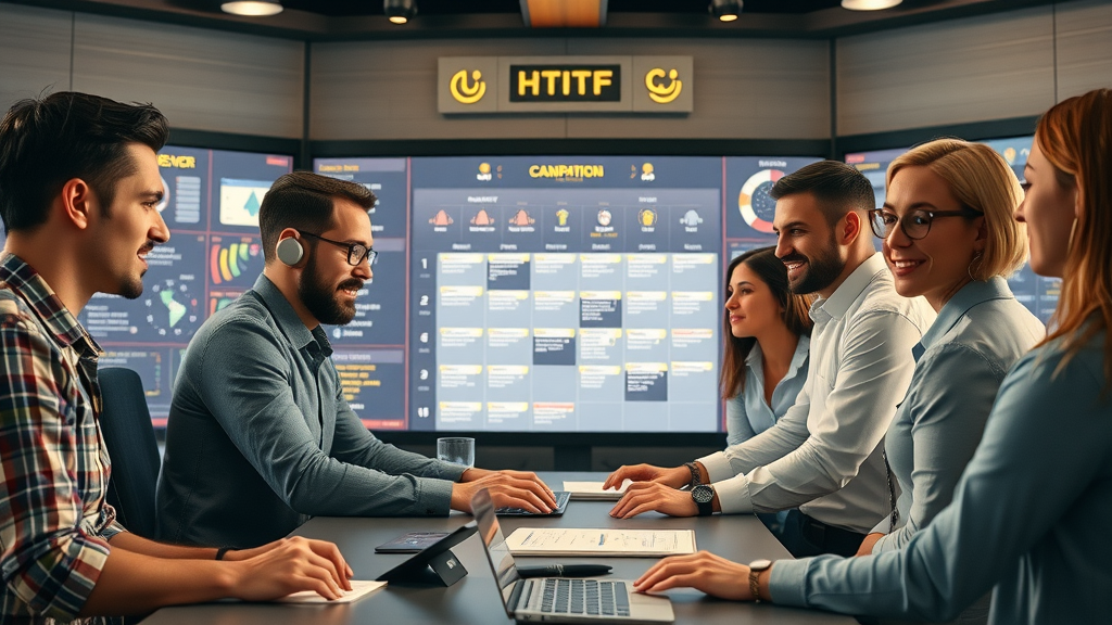 marketing team coordinating campaign using integrated content marketing tools