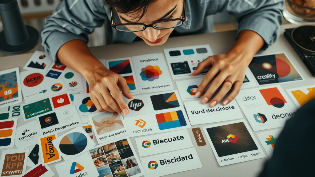Designer assembling visual identity moodboard for a professional services brand