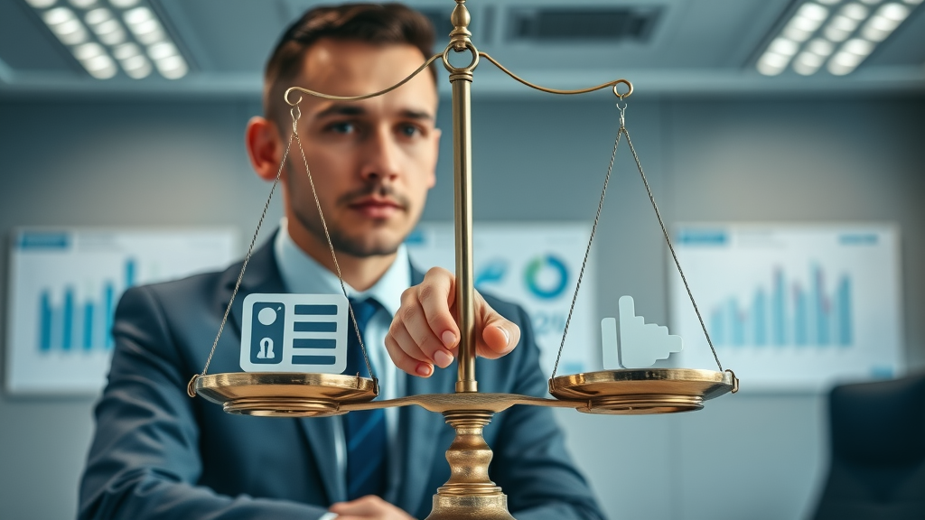 balanced scale between service and product marketing icons