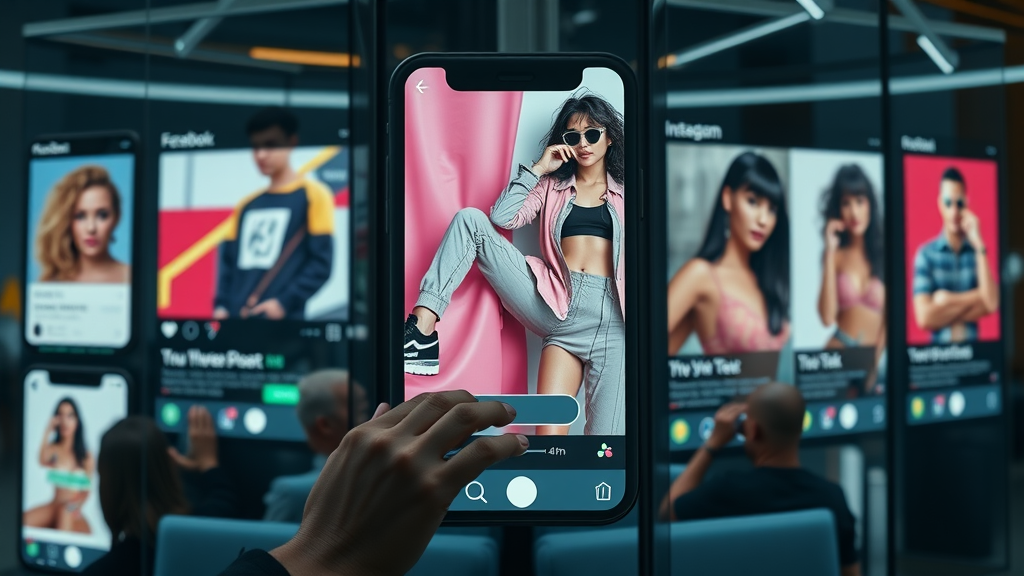 carousel of branded social media ads on Facebook, Instagram, TikTok, showcasing media advertising