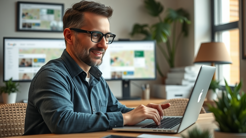 business owner updating google business profile for local business seo