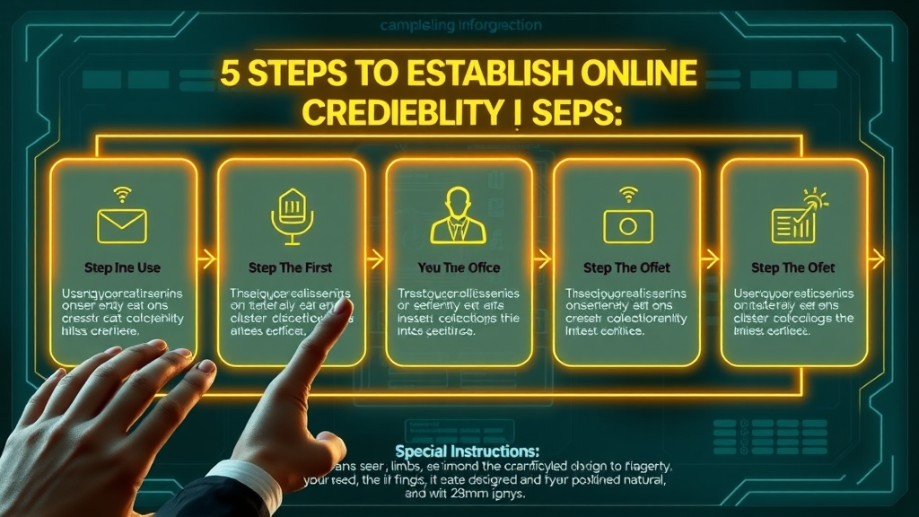 Compelling infographic presenting 5 steps to establish online credibility and website trust.
