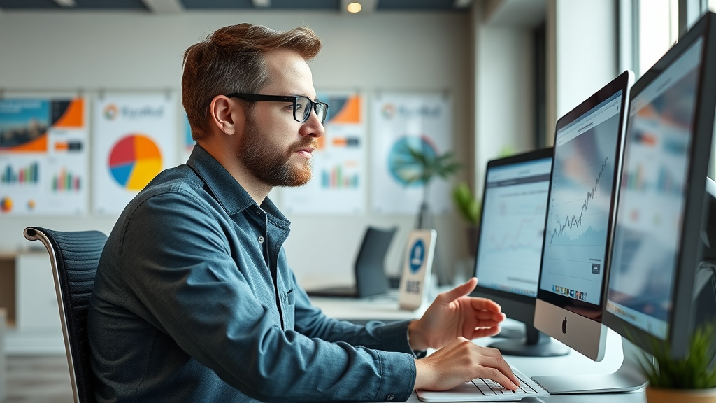 Professional marketing strategist analyzing data charts for targeted content creation