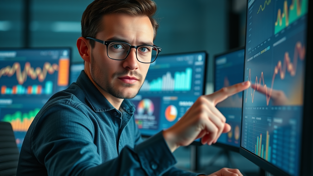 Marketer analyzing digital customer engagement data, real-time analytics on computer screens - digital customer engagement