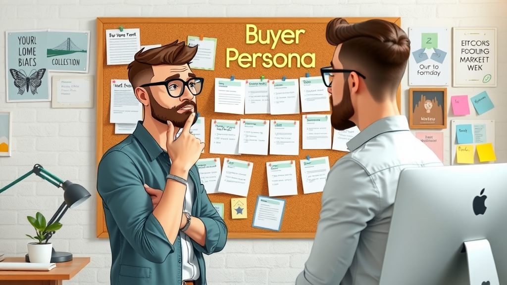 Content creator designing detailed buyer persona boards for targeted content creation