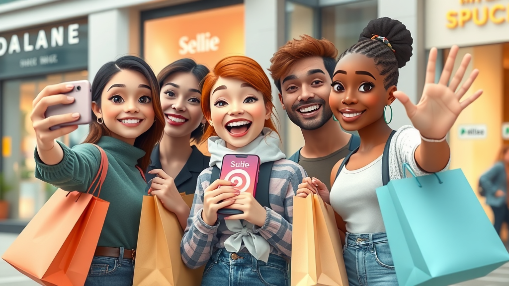 diverse youthful influencers engaging with brand products on social media, spreading social proof and customer trust