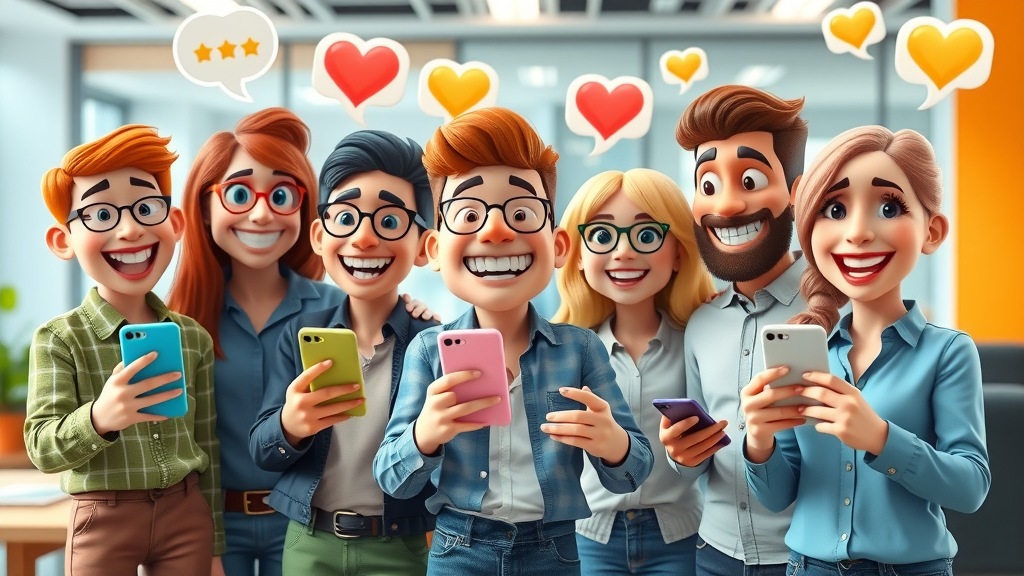 group of brand advocates sharing user-generated content and testimonials via smartphones