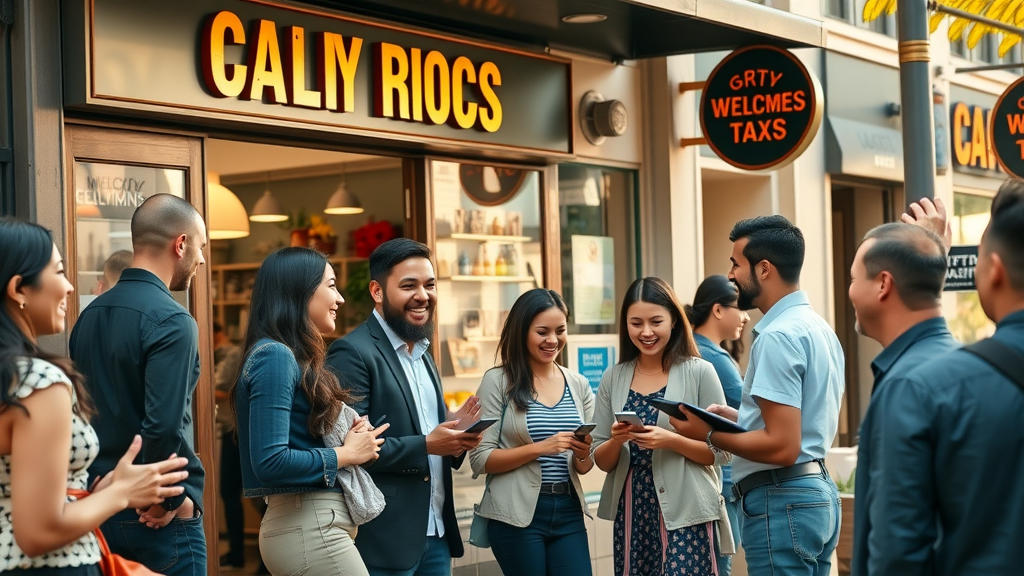 customer engagement local marketing welcoming local business with happy customers