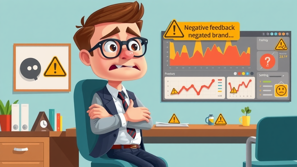 marketing executive noticing negative feedback piling up on reputation dashboard