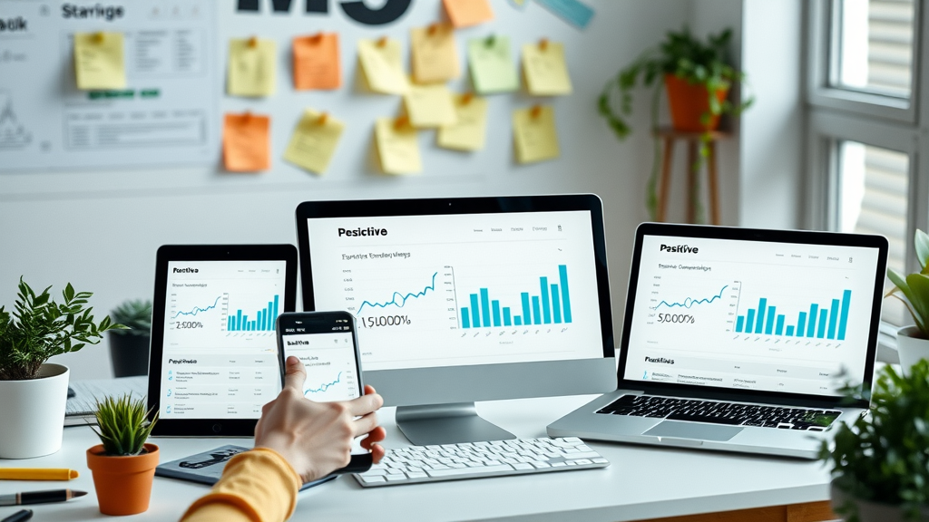Service provider website mockup with SEO analytics - website design, search engine optimization best practices in action