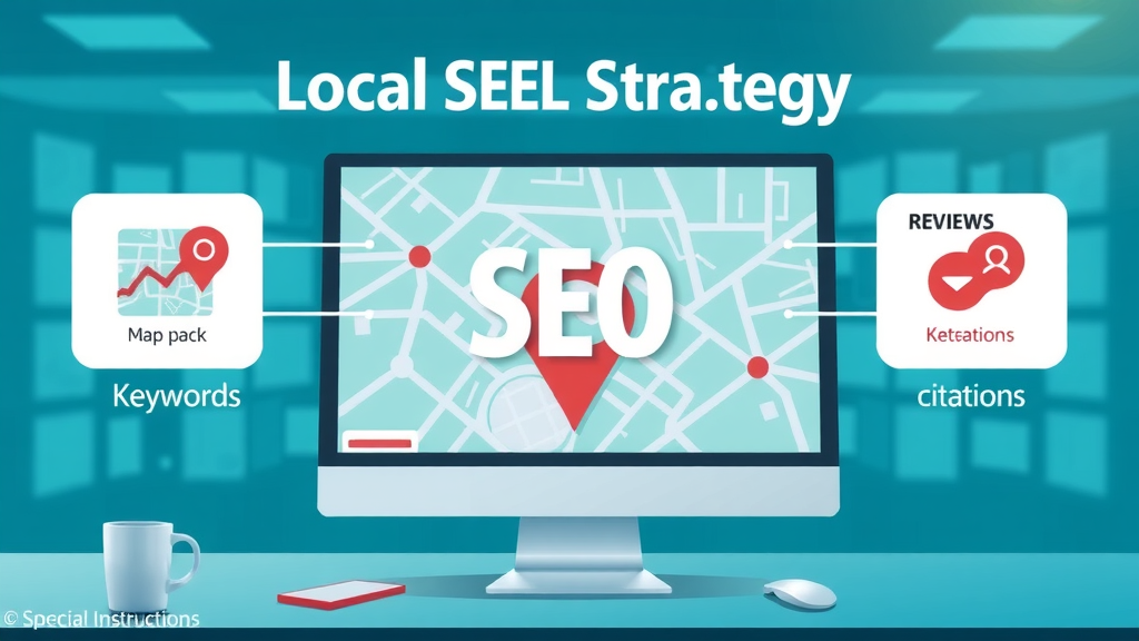 elements of a local SEO strategy map pack keywords reviews citations infographic