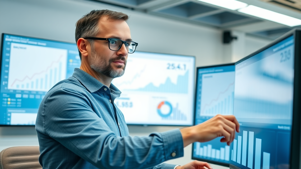 confident analytics manager reviewing local SEO reports, checking local ranking metrics and improvements