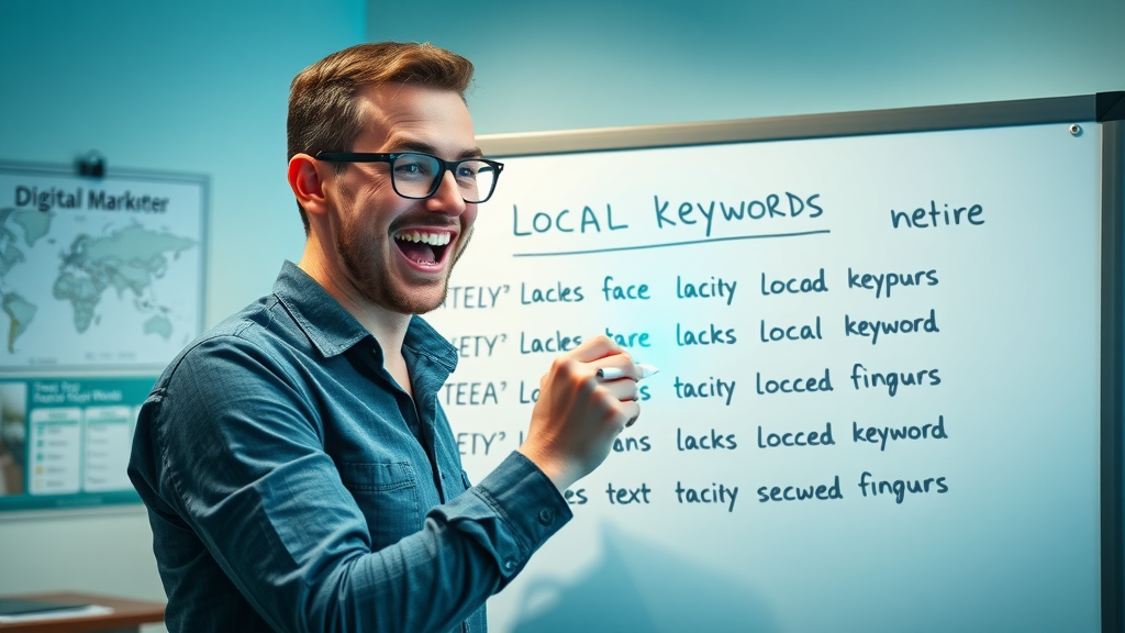 digital marketer brainstorming local keywords for effective search engine optimization strategy on whiteboard