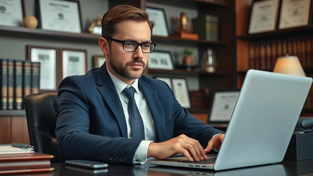 Professional lawyer optimizing Google My Business for local SEO for lawyers