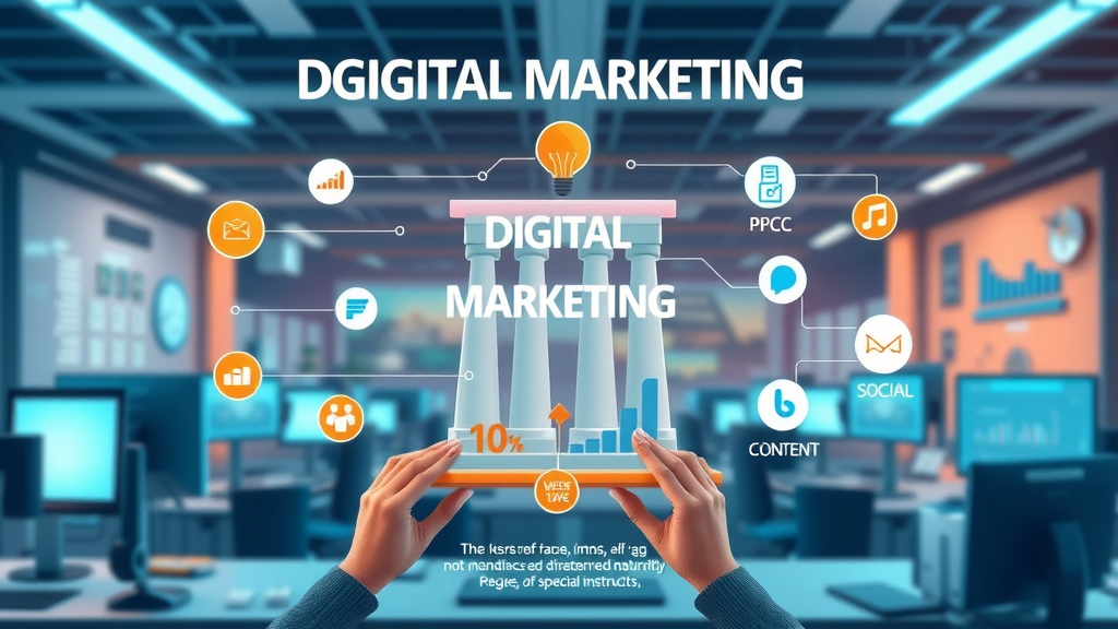 digital marketing infographic showing 7 pillars for building strategies