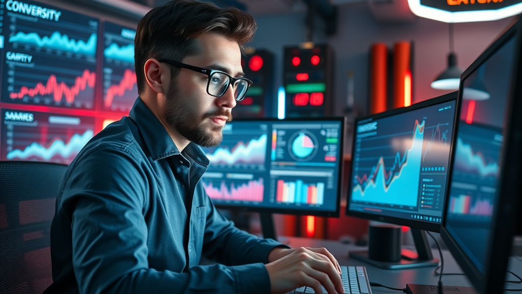Marketing analyst reviewing KPIs for content marketing strategy for local businesses
