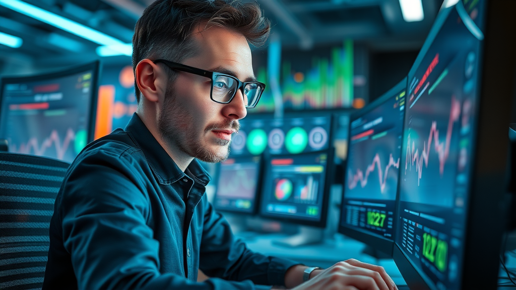 online authority building: SEO specialist analyzing keyword trends and backlink strategies