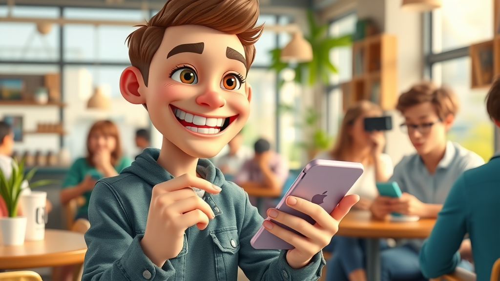 local business marketer creating social media posts for local customers in vibrant coffee shop