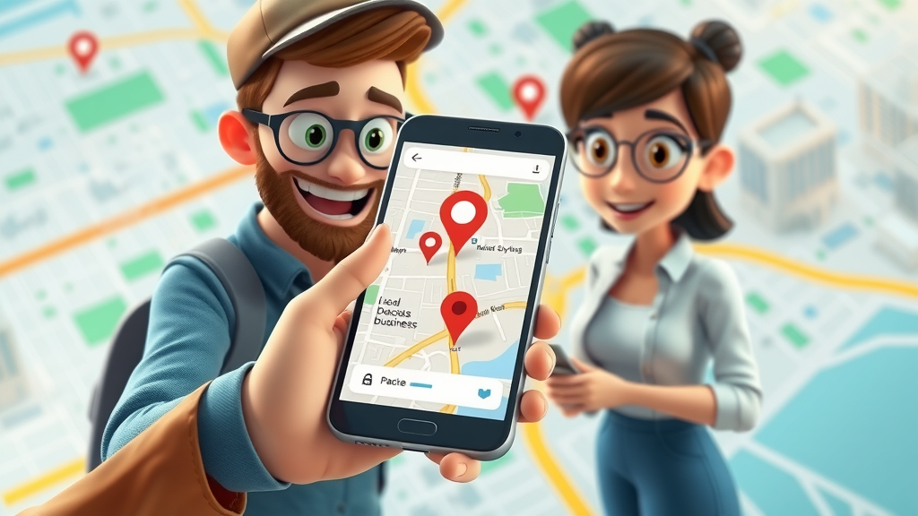 animated Google Maps interface pinpointing local business, city map highlighted, Google Maps optimization for enhanced local search visibility