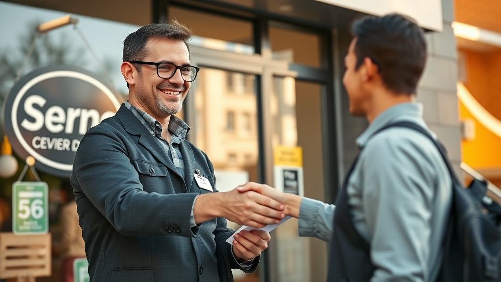 trustworthy service provider shaking hands with customer