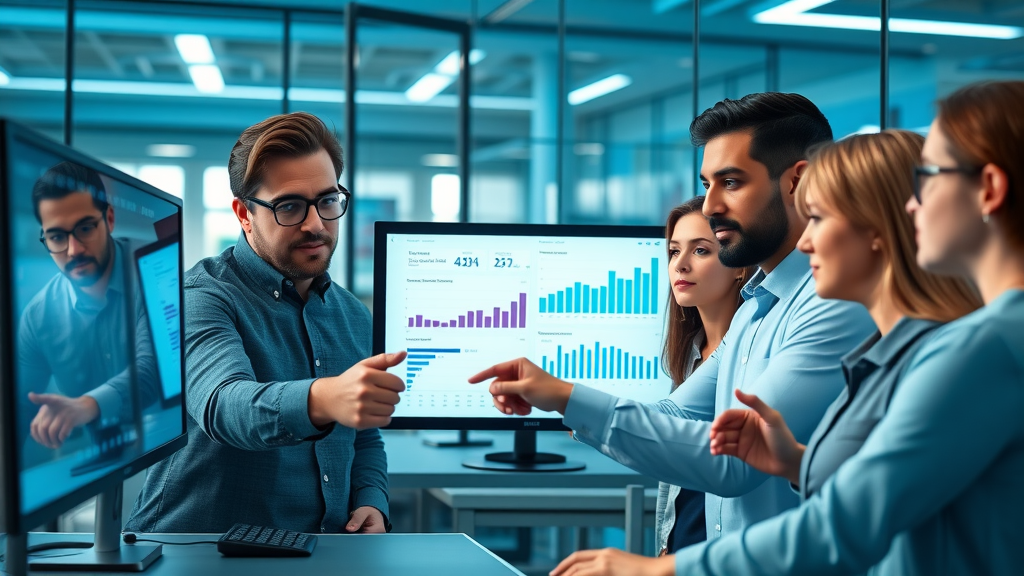 marketing team reviewing community engagement for reputation with digital analytics