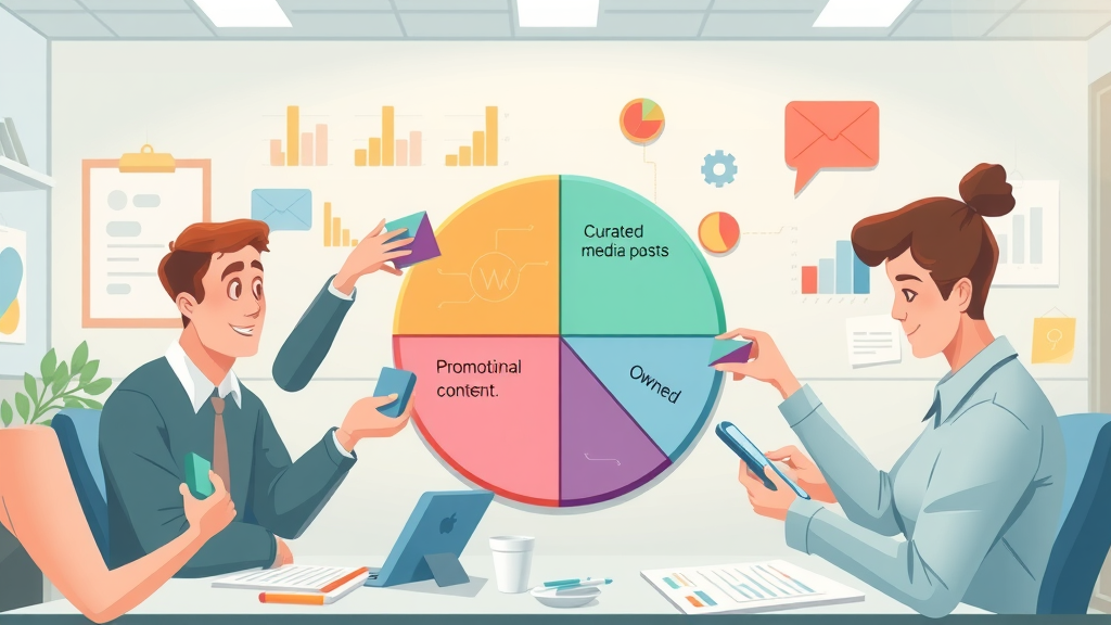 social media marketing: infographic illustrating curated, owned, and promotional content mix
