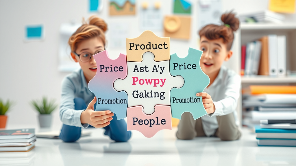 Creative puzzle representing Product, Price, Place, Promotion, and People in local business marketing tips