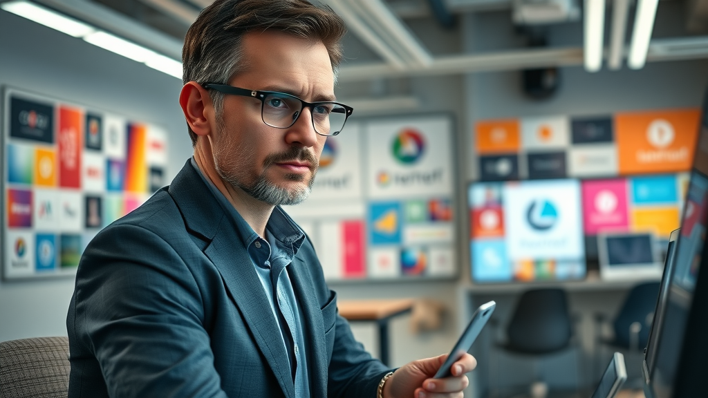 Brand manager overseeing consistent website branding across devices, reinforcing online presence and credibility.