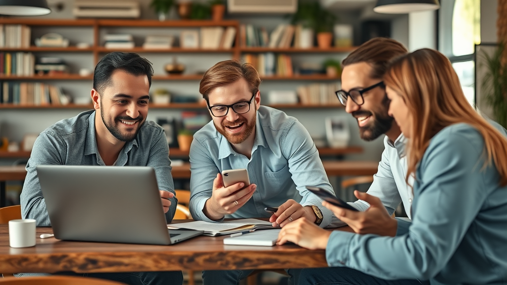 email marketing local customers small business owners collaborating in a cozy cafe